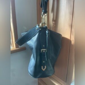 Michael Kors Barrel Bag Black Leather purse bucket tote tassel buckle hardware